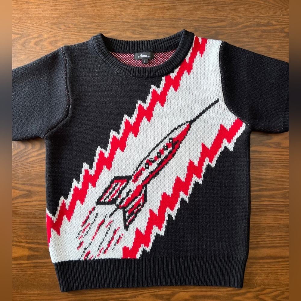 Astro Bettie Vintage Style To the Moon Rocket Sweater BLACK